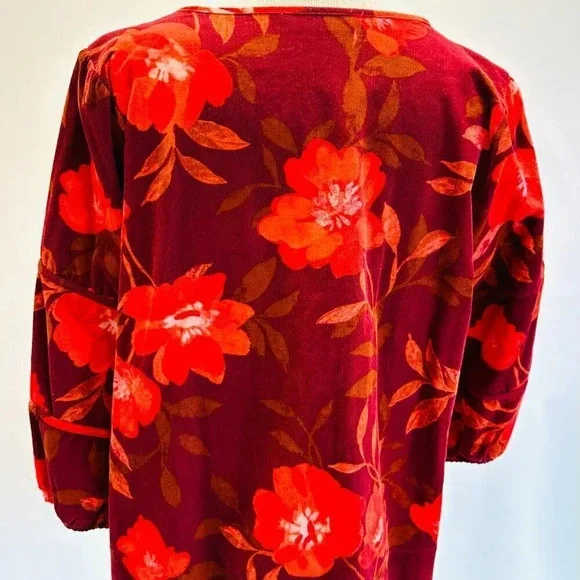 NWT SONOMA Women 3/4 Sleeve Pullover V-Neck Corduroy Cotton Floral Shirt Sz PXXL - Picture 8 of 14